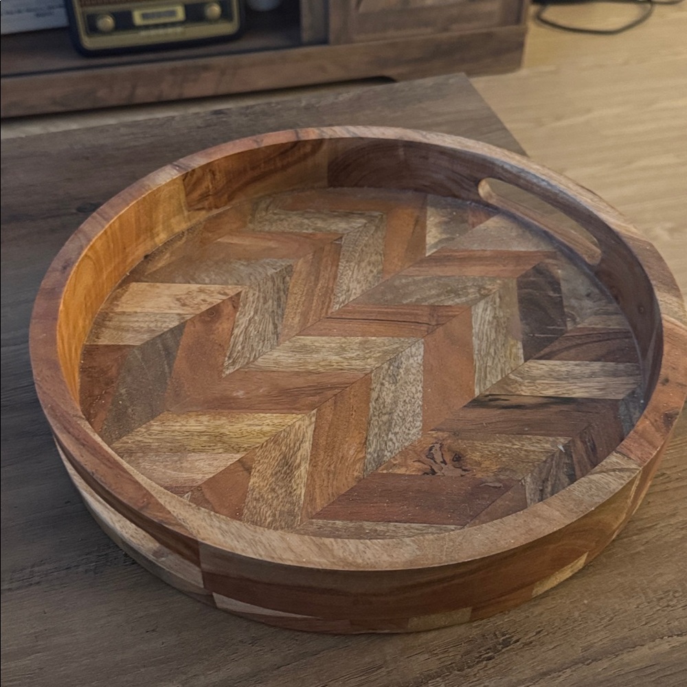 Wooden Chevron Pattern Tray